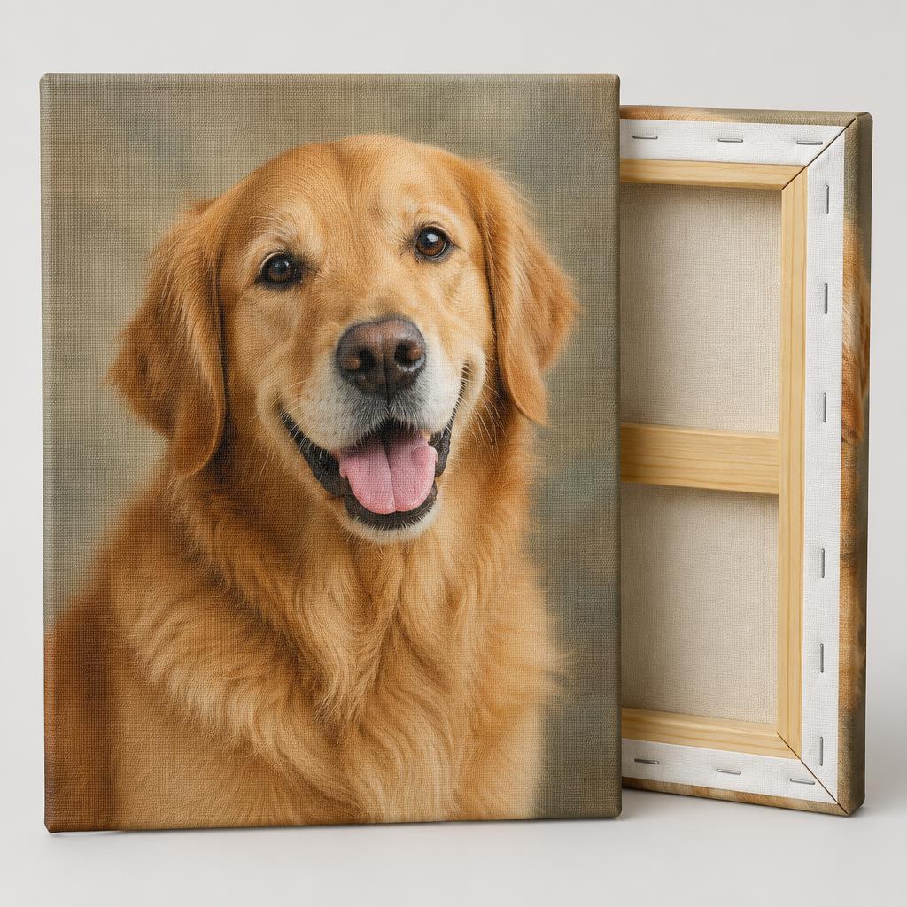 Pet portrait printed on polyester canvas with wooden stretcher frame