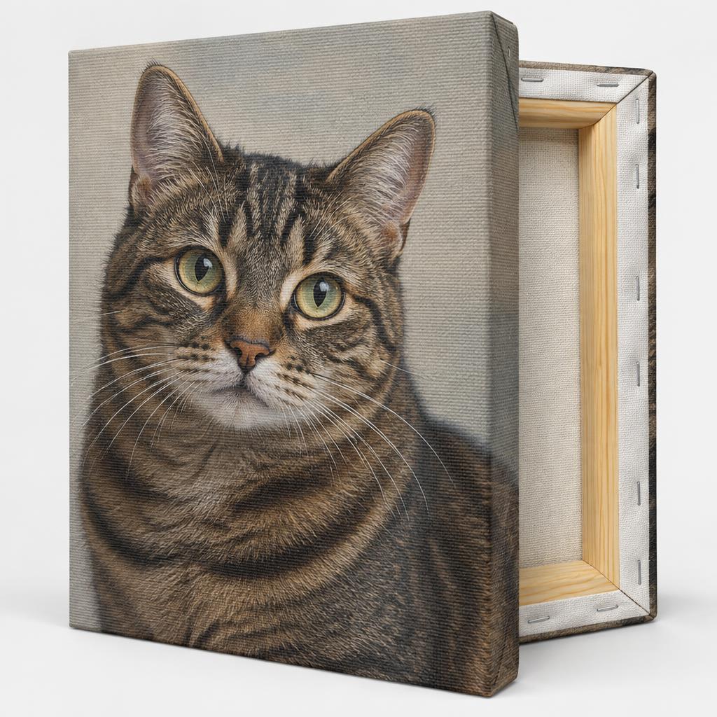 Pet portrait printed on polyester canvas with wooden stretcher frame