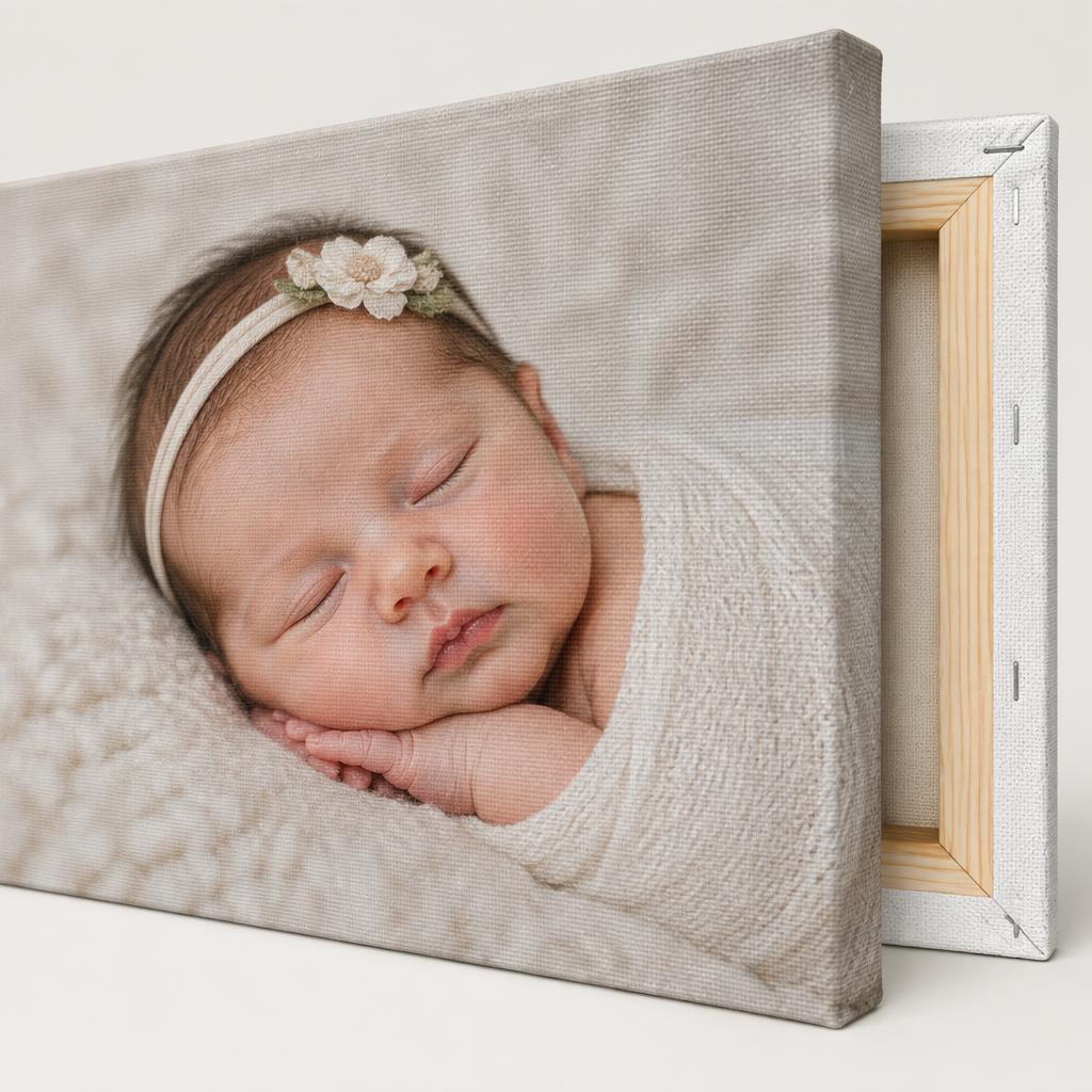 Newborn printed on polyester canvas with wooden stretcher frame